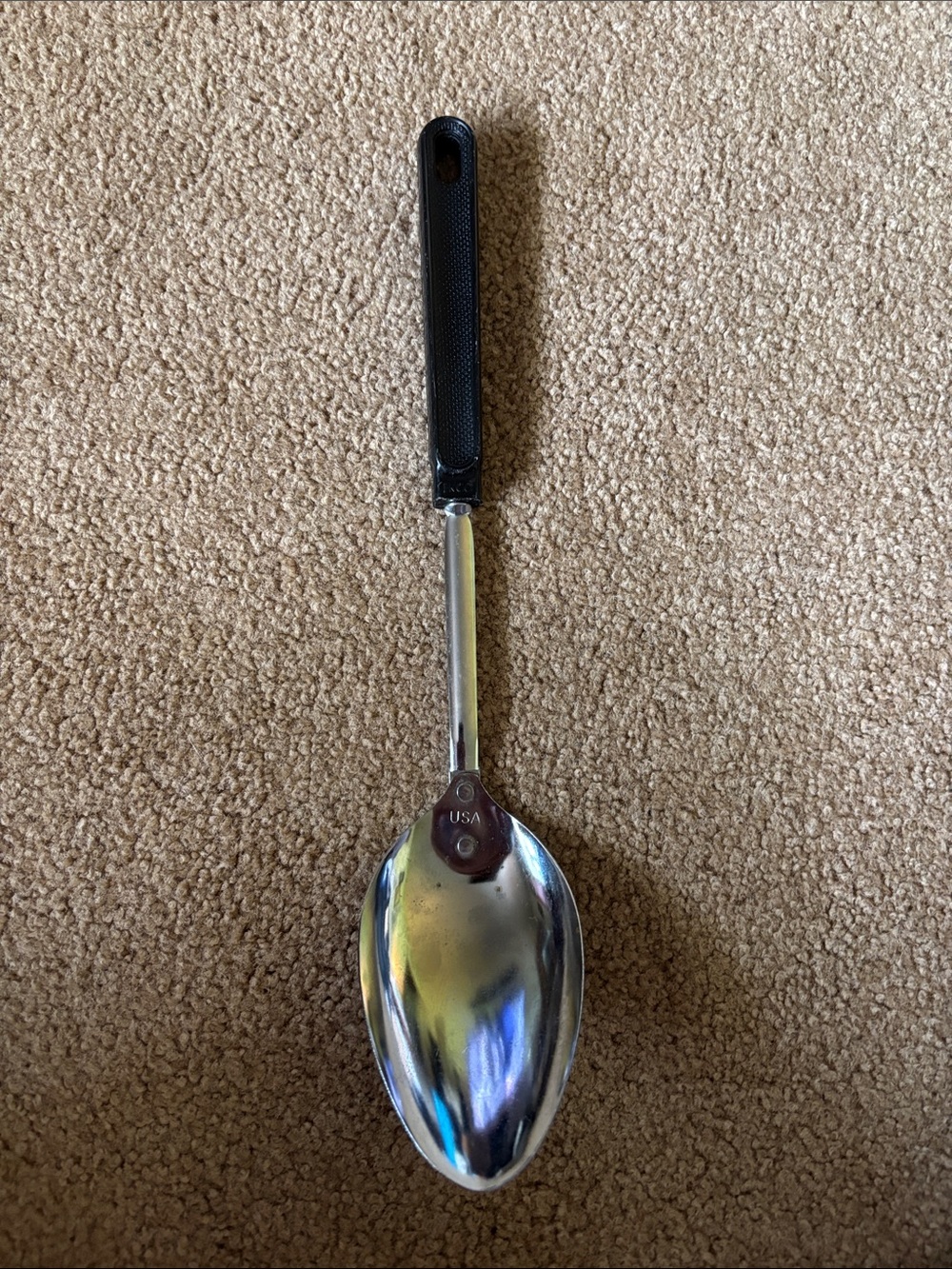 Vintage Ekco Black Handle Stainless Steel Serving Spoon - USA